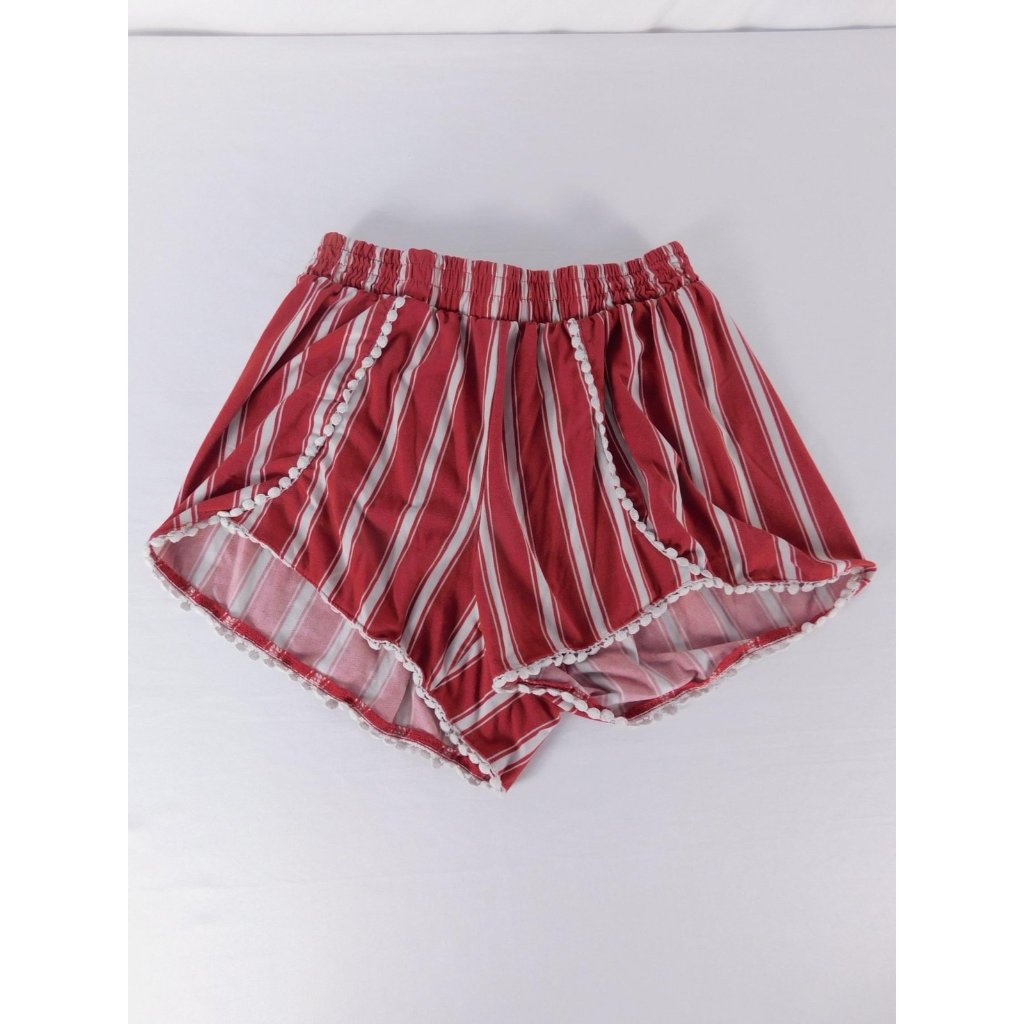 Hot Pants Womens S Red Rayon Striped Elastic Waist Crochet Summer Casual